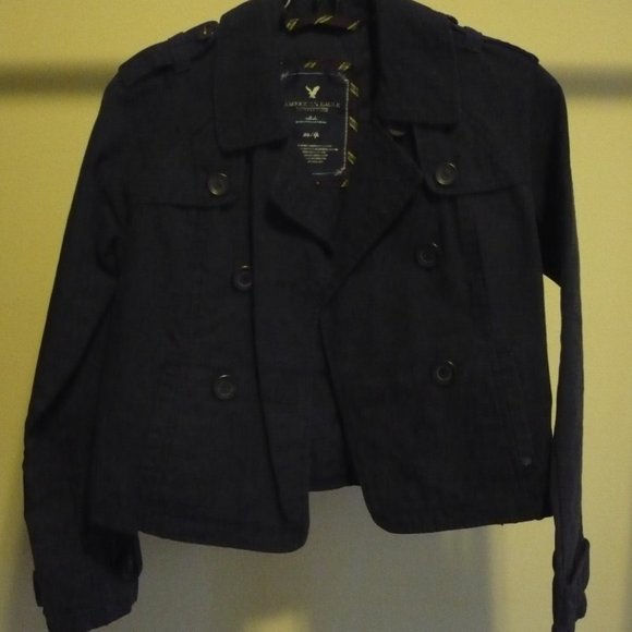 Y2K Vintage Navy Cropped Double Breasted Blazer Jacket - Picture 12 of 13